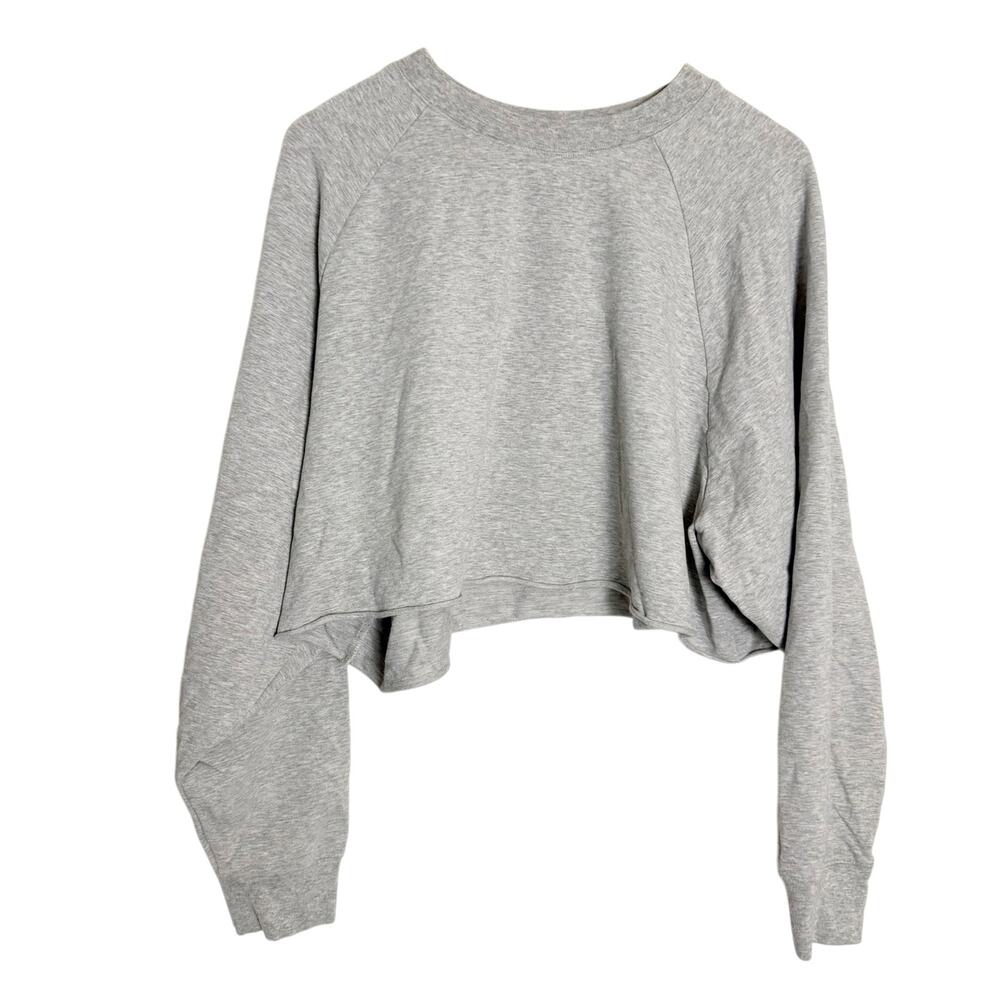 Alo Yoga Gray Double Take Raglan Long Sleeve Cropped Pullover Sweatshirt L - Picture 2 of 7